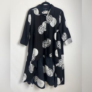 Indigo Nights Large 100% Cotton Black & White Geometric Polka Dot High-Low Tunic